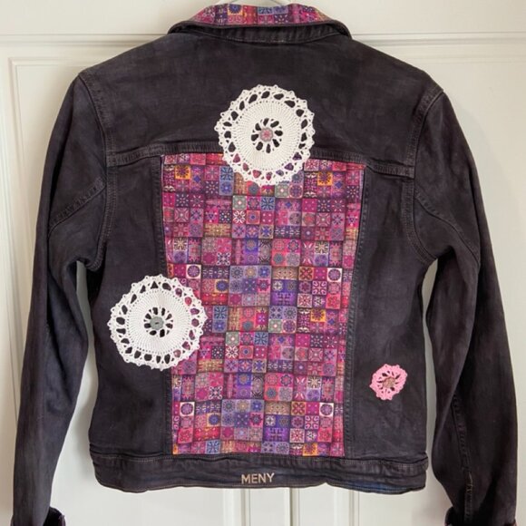 One-of-a-Kind Upcycled Faded Black Jean Jacket – Size Small - Picture 4 of 15